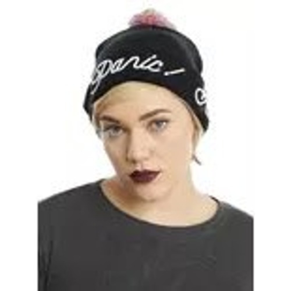 Hot Topic Panic At The Disco Beanie Black Knit Neon Pom Pom Hat Manhead OSFM